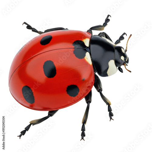 A vibrant red ladybug with distinctive black spots on its back