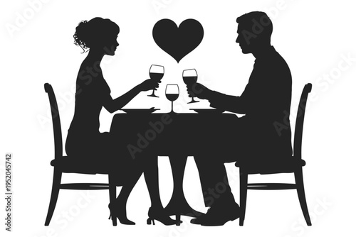 Couple Enjoying Romantic Dinner Silhouette illustration