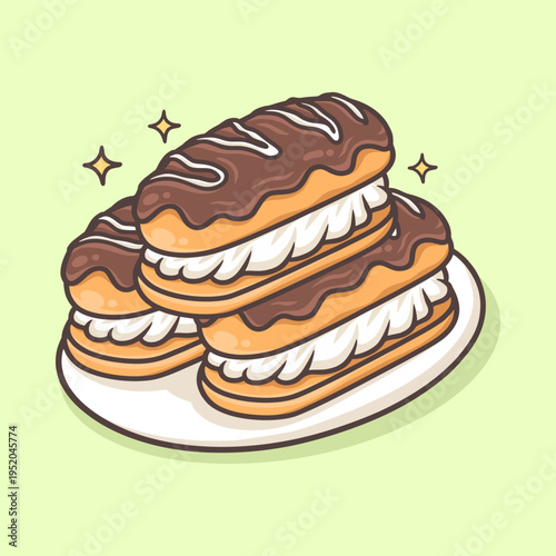 Chocolate Eclair Pastries Illustration for icon, sticker and other uses.