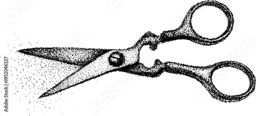 Antique scissors in black and white stipple design for vintage art decor