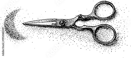 Vintage scissors with crescent moon ornament in dotwork style for elegant designs