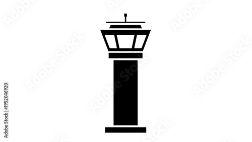 Airport control tower icon isolated on white background. Air traffic control symbol for aviation and transportation concepts.