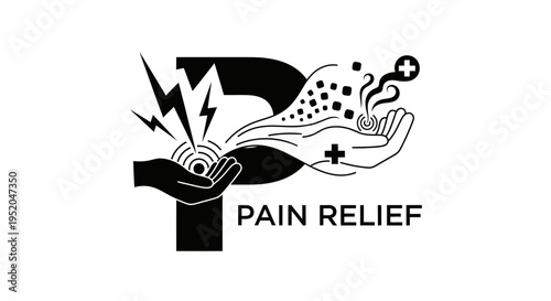 "Icon of hands changing lightning bolt pain to soothing energy, with text 'Pain Relief'."