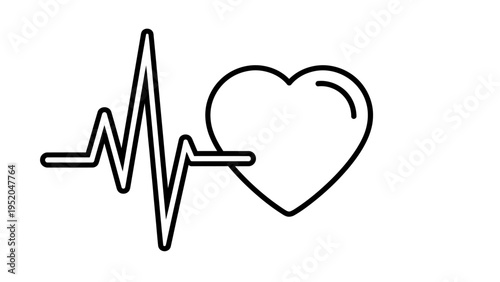 Heart pulse rate and love shape line art icon.