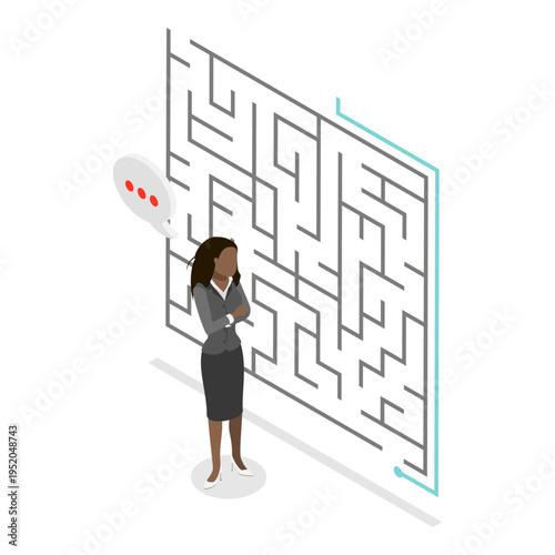 3D Isometric Flat Vector Illustration of Different Approach , Businessmen Propose Unique Solution To Overcome Challenging Maze.. Item 1