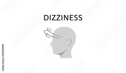 Dizziness medical icon with a gray silhouette of a human head and motion lines, isolated on a white background.