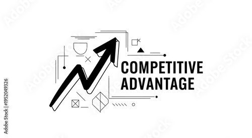 Competitive Advantage concept illustration with rising arrow and geometric elements.