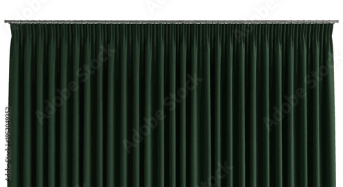 Elegant Dark Green Pleated Curtain Design Element for Interior Decor, Event Backdrops, or Digital Compositions with Rich Textile Texture