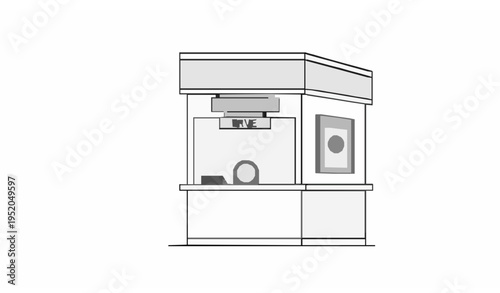 Ticket booth line icon black and white counter vector design
