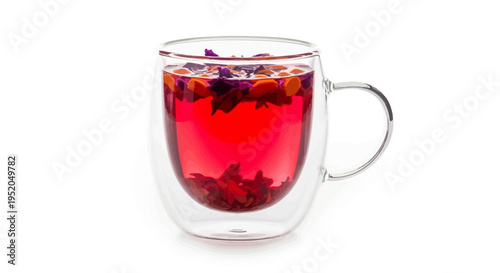 Cup of tea glass of red wine and red tea on white background