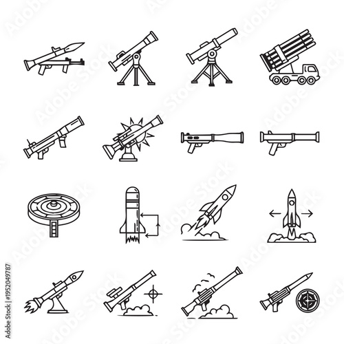 Rocket Launcher and Missile Icons: Military Weapons Collection
