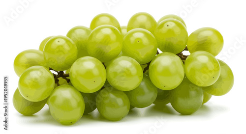 Green grapes bunch isolated on white background fresh and juicy fruit cluster