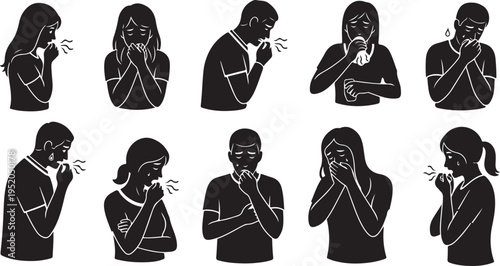 People experiencing stress and anxiety in various poses and emotions