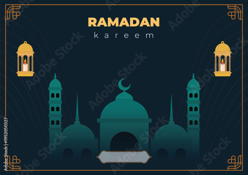 Ramadan kareem card banner mosque lantern with black background