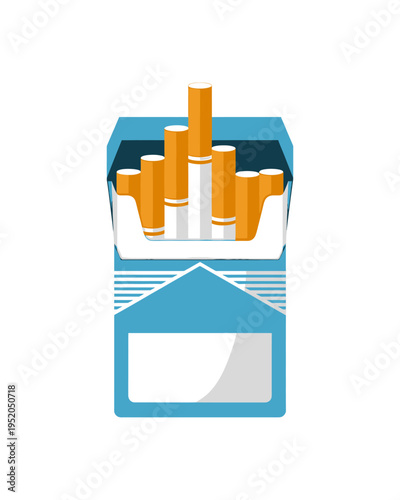 Cigarette pack with cigarettes spilling out on white background
