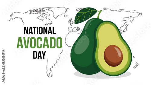 National Avocado Day celebration with whole and halved avocado fruit