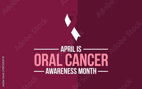 Oral Cancer Awareness Month in April health campaign logo with ribbon symbol