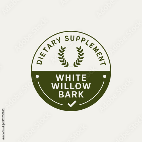 Green and white dietary supplement label for White Willow Bark
