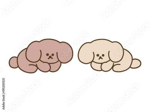 向き合ってくつろぐ犬たちのイラスト