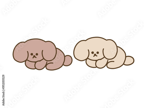 並んでくつろぐかわいい犬たちのイラスト