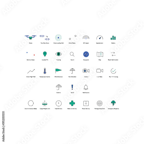 Modern drone delivery icons set logistics technology fast shipping futuristic service
