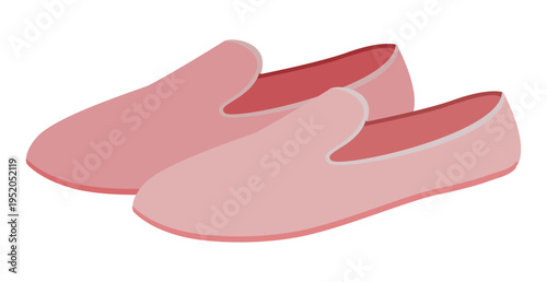 Pink loafer shoe women flat pair. Minimal slip on casual footwear for office brunch city stroll. Technical fashion illustration CAD mockup soft vector man unisex isolated contemporary style.