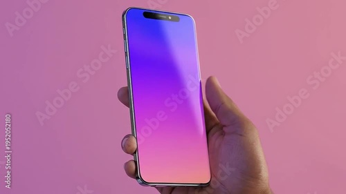 Hand holding a modern electronic communication device with a colorful screen