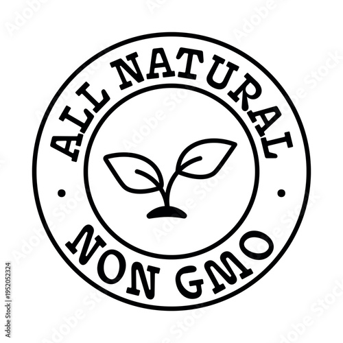 Non GMO All Natural Food Seal Organic Healthy Product Packaging Badge Editable stroke