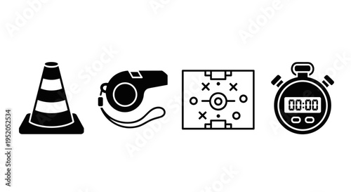 Soccer referee whistle and timer icons.