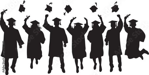 Silhouette of graduates throwing caps in the air celebrating achievement