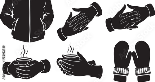 Winter clothing and accessories for cold weather illustration set