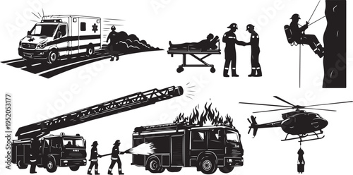 Emergency Response Team Silhouettes in Action Saving Lives Quickly