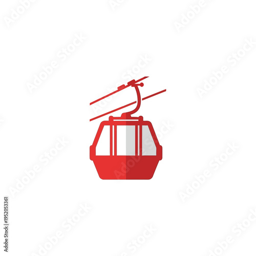 Vibrant red cable car icon, a modern graphic symbol representing efficient elevated transport for mountain travel and ski resort adventures, isolated on a white background