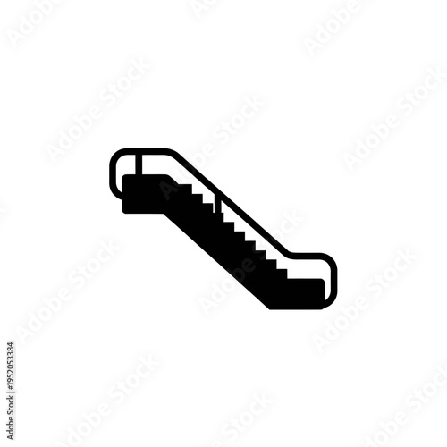 A bold and sweeping graphic illustration of an escalator, symbolizing modern urban transportation and architectural convenience with smooth, continuous vertical movement