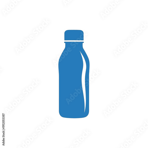 Minimalist blue bottle icon, representing beverages, health, and hydration. Simple design for easy recognition