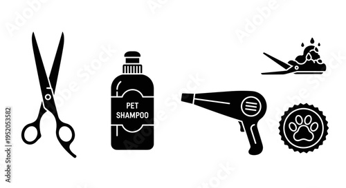 Pet grooming tools and supplies.