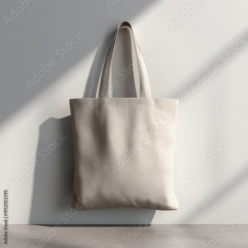Wallpaper Mural A minimalistic and chic beige canvas tote bag stands proudly against a stark white wall, casting a subtle shadow Torontodigital.ca