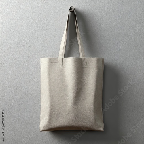 Wallpaper Mural A beige canvas tote bag hangs on a hook against a plain grey wall, showcasing its simple, eco-friendly design perfect for everyday use Torontodigital.ca