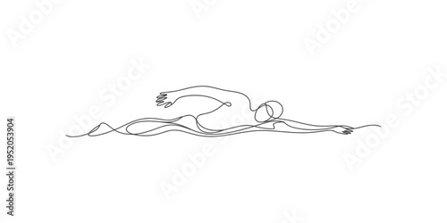 One line drawing of a person swimming freestyle in water swimmer continuous