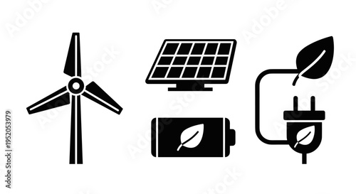 Renewable Energy Technology Icons Set.