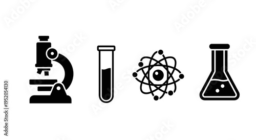 Science laboratory equipment icons set.