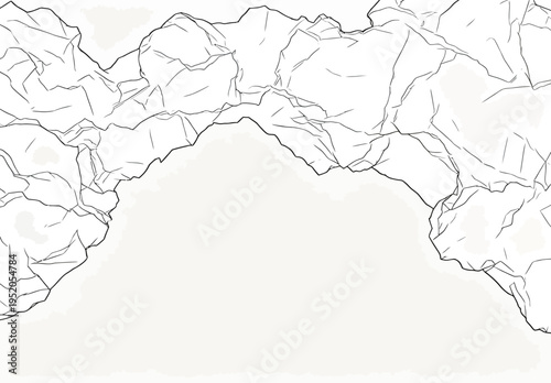 Sketch of a rock formation with an arch shape and empty space in the center for design or text use