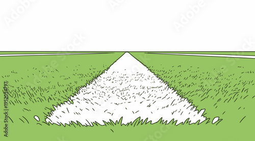 Green grass field with white line marking goes into the distance on a sunny day