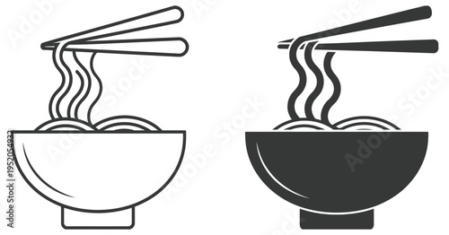 noodle icon bold silhouette outline style, simple minimal design of noodle bowl with chopsticks, vector illustration suitable for food apps, menus, and restaurant branding.