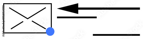 Email communication. Email features illustrated with a message, notification dot, and directional arrow. Email flows, alerts, and connectivity. Ideal for messaging, teamwork apps digital marketing
