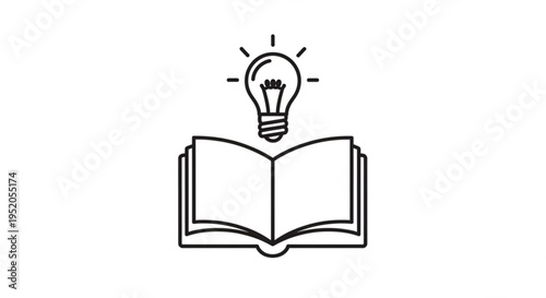 Tableau sur toile Line art of an open book with a glowing lightbulb above it symbolizing ideas and