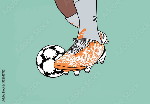 Foot strikes soccer ball on green background during game practice in a sports field