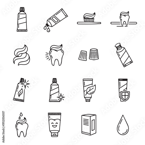 Toothpaste Icons Collection: Dental Care Hygiene and Oral Health Symbols