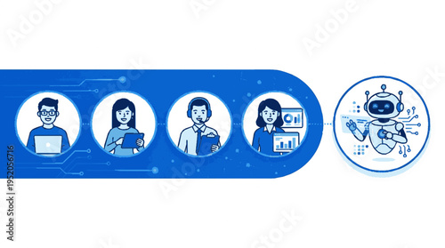 Diverse professional team collaborating with advanced ai robot for innovative business solutions and data analysis showcasing digital