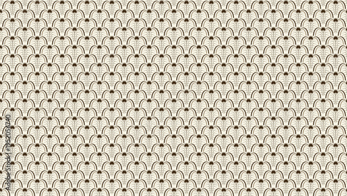 Elegant seamless art deco pattern vector with repeating beige scallop scales and dark brown outline, perfect for luxury backgrounds, vintage branding, and sophisticated textile designs.